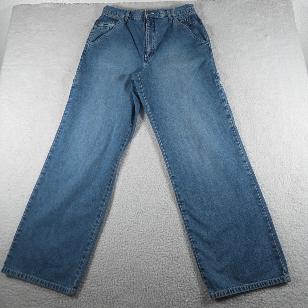 Vintage 90's Guess Jeans Mens 34x33 (30x33) Baggy Carpenter Zippers Made In USA